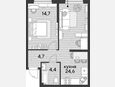 2-комнатная квартира, 48.40 м², 2/19 этаж фото 0