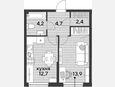 1-комнатная квартира, 37.90 м², 2/19 этаж фото 0
