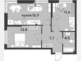 3-комнатная квартира, 54.10 м², 2/19 этаж фото 0
