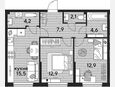 3-комнатная квартира, 60.10 м², 2/16 этаж фото 0