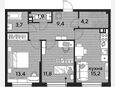 3-комнатная квартира, 59.60 м², 8/16 этаж фото 0