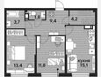 3-комнатная квартира, 59.40 м², 13/16 этаж фото 0