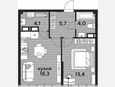 2-комнатная квартира, 45.50 м², 16/16 этаж фото 0
