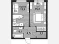 1-комнатная квартира, 39.80 м², 2/16 этаж фото 0