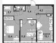 3-комнатная квартира, 59.40 м², 15/16 этаж фото 0