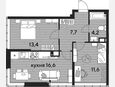 3-комнатная квартира, 53.50 м², 18/19 этаж фото 0