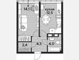 1-комнатная квартира, 37.30 м², 18/19 этаж фото 0