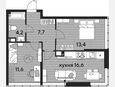 3-комнатная квартира, 53.50 м², 18/19 этаж фото 0