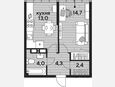 1-комнатная квартира, 38.40 м², 19/19 этаж фото 0