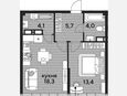 2-комнатная квартира, 45.50 м², 16/16 этаж фото 0