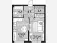 1-комнатная квартира, 37.90 м², 2/16 этаж фото 0