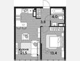 2-комнатная квартира, 42.70 м², 16/16 этаж фото 0