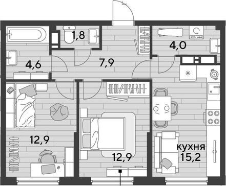 3-комн. квартира фото 0