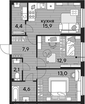 3-комн. квартира фото 0